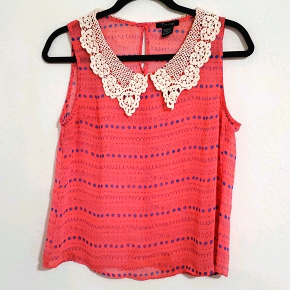 TIMING Semi sheer lacey neck button detail sleeveless top Small EUC - Picture 3 of 6